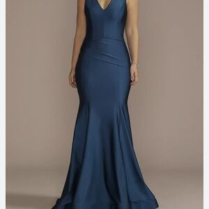 Lina Deep Blue V-Neck Mermaid Prom Gown